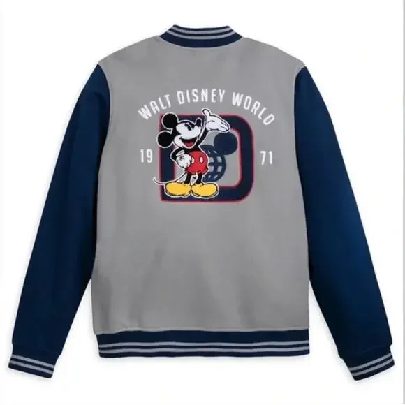 Disney World Mickey Mouse Letterman Varsity Jacket Small Unisex Gray Epcot Patch